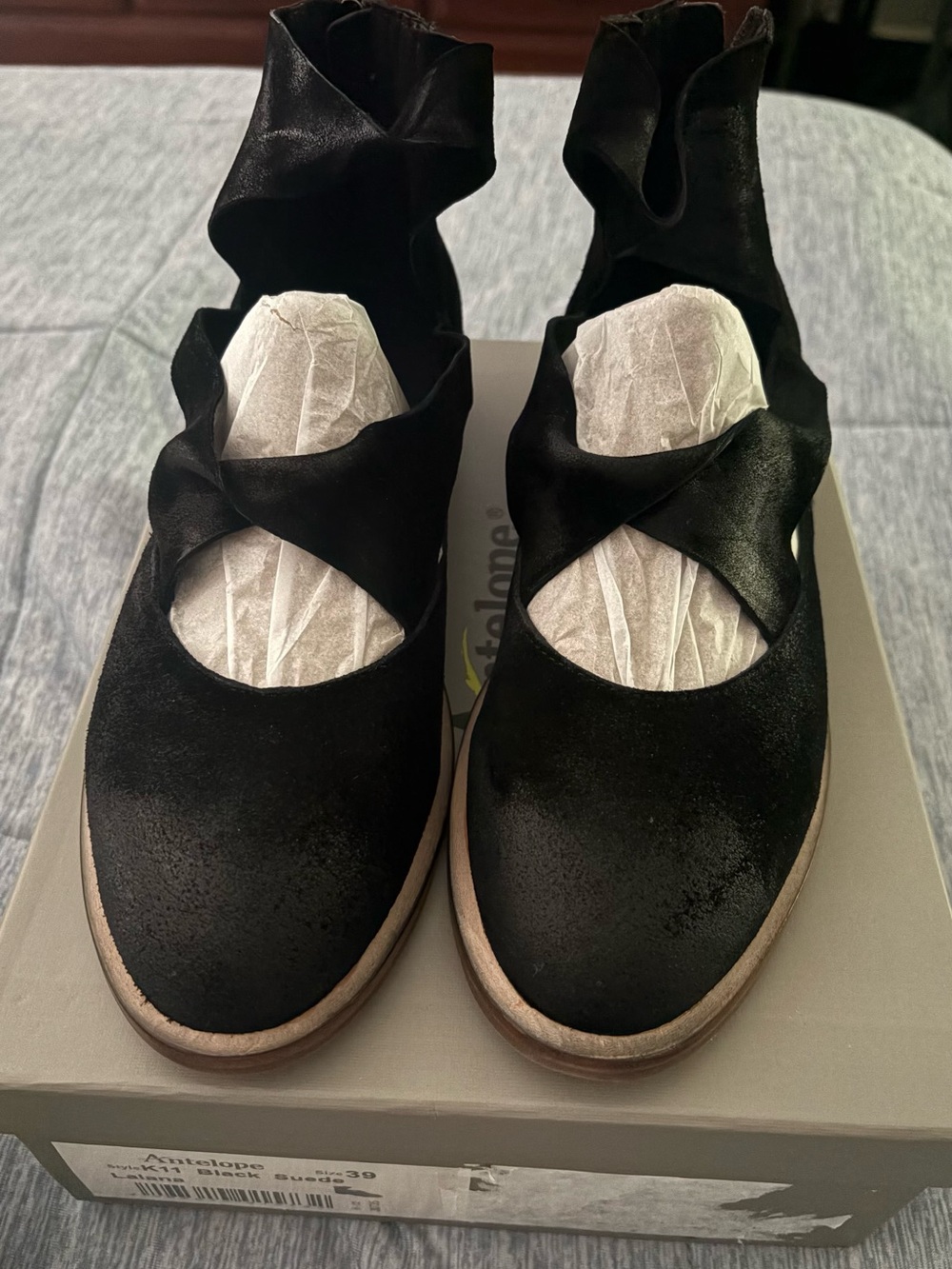 Antelope Black Suede-Style Wrap Ballet Flats